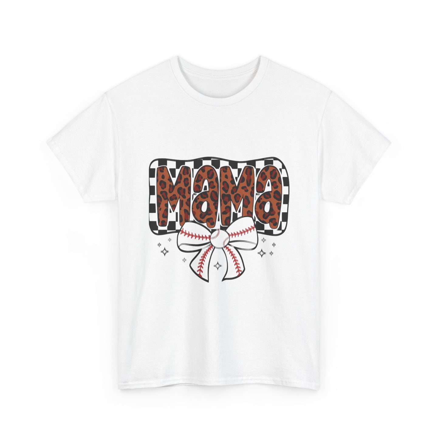 Mama Baseball Tee — Leopard Print Mama with Bow Sports Mom Shirt