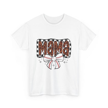 Mama Baseball Tee — Leopard Print Mama with Bow Sports Mom Shirt