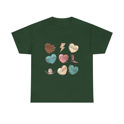 Cowgirl Candy Heart Tee — Cute Western Hearts Graphic T-Shirt (XOXO, Howdy, Y'all)