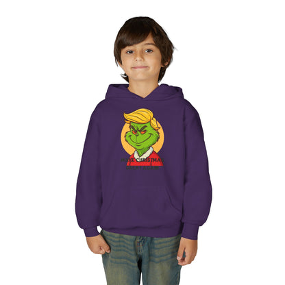 Youth Hoodie — Grinch Face Holiday Sweatshirt with 'Make Christmas Great Again' Text