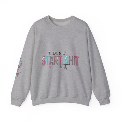 Crewneck Sweatshirt — “I Don’t Start Shit” Colorblock Graphic Crew