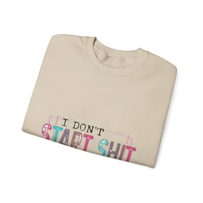 Crewneck Sweatshirt — “I Don’t Start Shit” Colorblock Graphic Crew