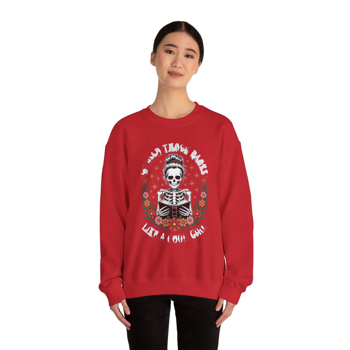 Skeleton Reading Sweatshirt — "And Then There Were None" Floral Gothic Crewneck