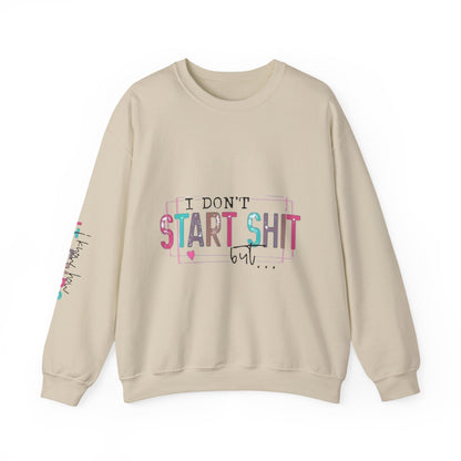 Crewneck Sweatshirt — “I Don’t Start Shit” Colorblock Graphic Crew