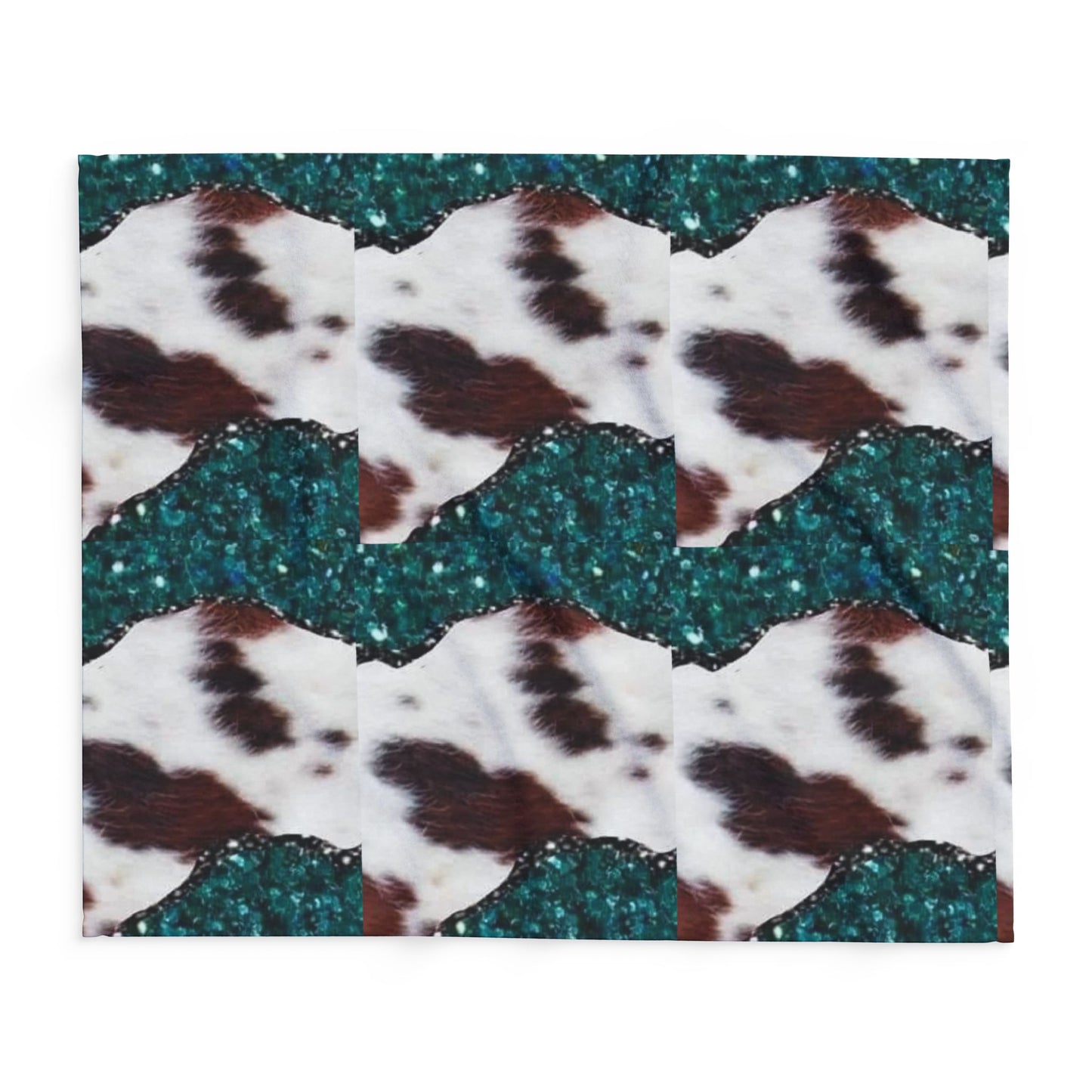Fleece Blanket — Teal Glitter & Cowhide Pattern Cozy Throw