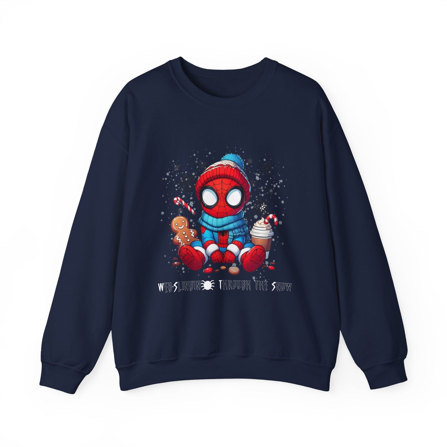 Holiday Spider Crewneck Sweatshirt — Cute Spidey in Winter Hat with Gingerbread & Cocoa