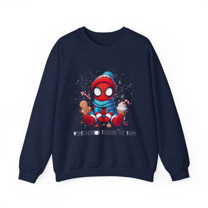 Holiday Spider Crewneck Sweatshirt — Cute Spidey in Winter Hat with Gingerbread & Cocoa