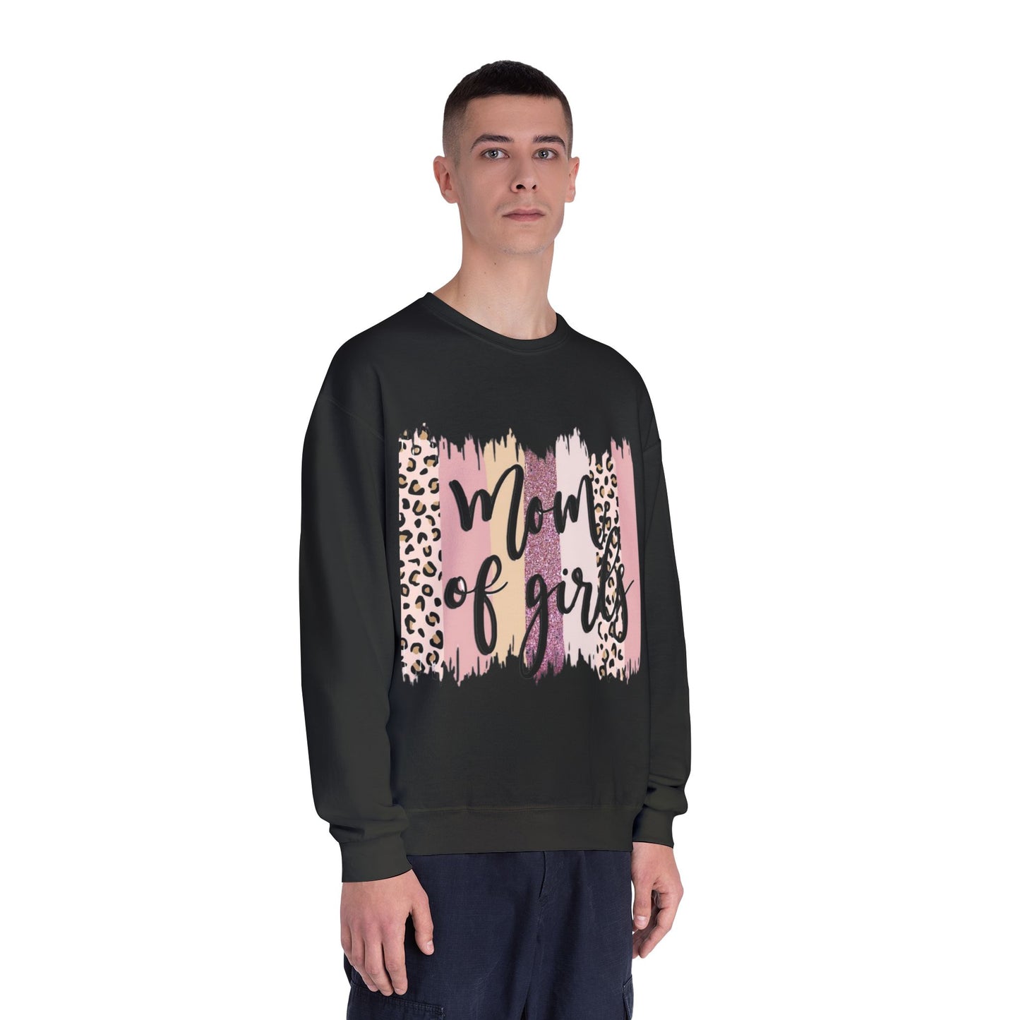 Mom of Girls Leopard Brushstroke Crewneck Sweatshirt