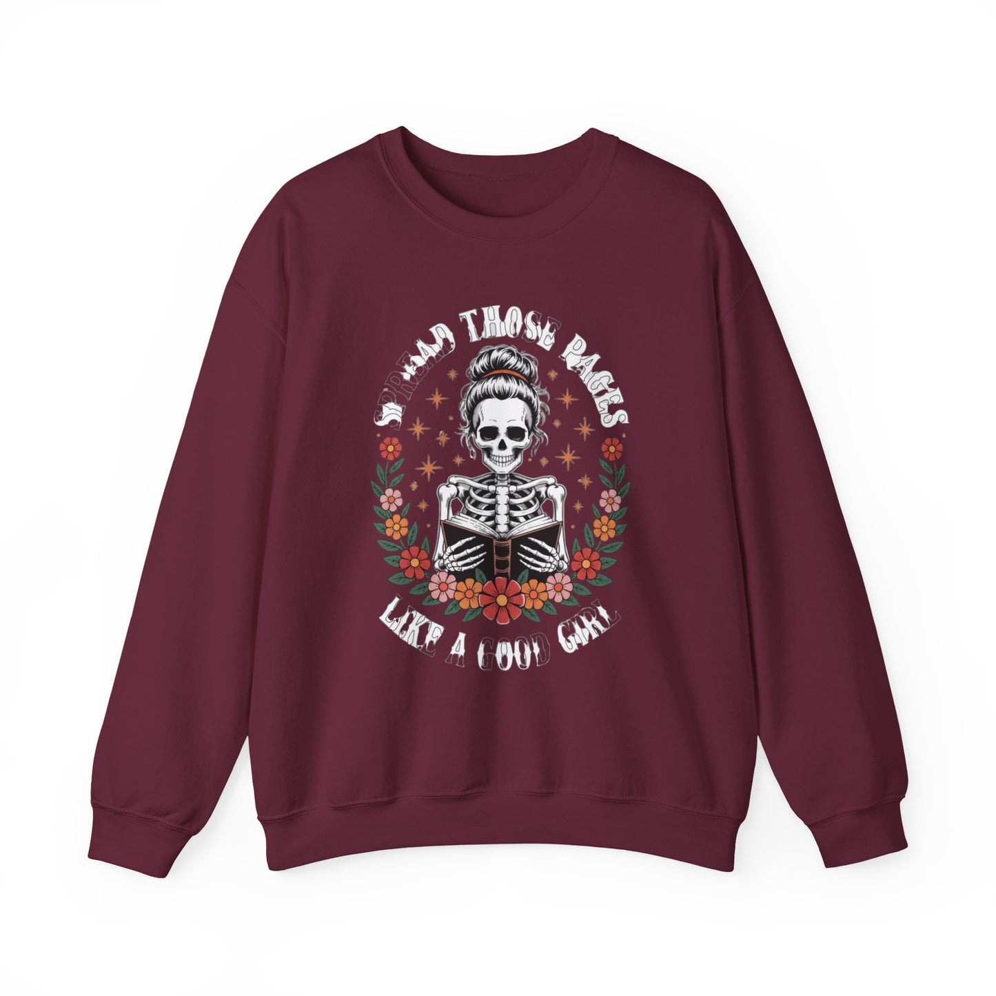 Skeleton Reading Sweatshirt — "And Then There Were None" Floral Gothic Crewneck