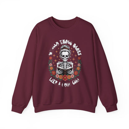 Skeleton Reading Sweatshirt — "And Then There Were None" Floral Gothic Crewneck