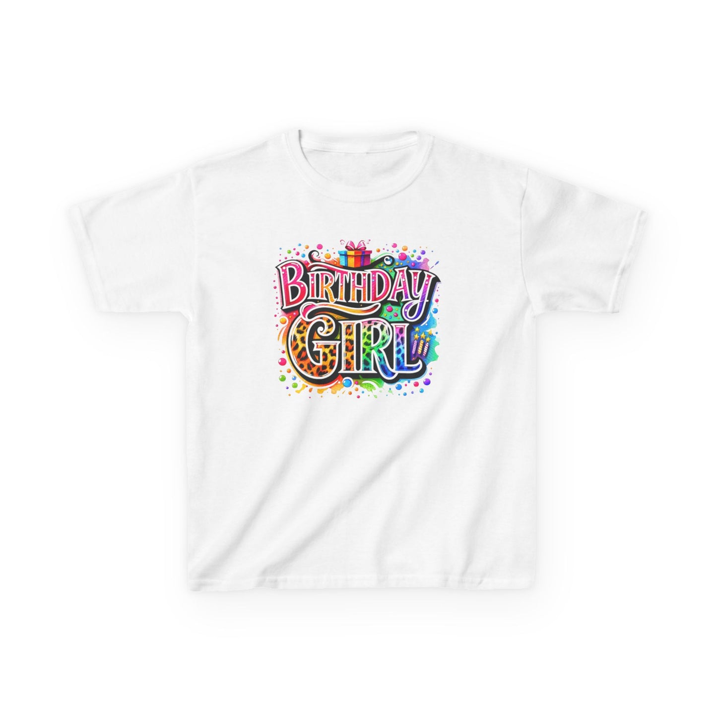 Birthday Girl Kids T‑Shirt — Colorful Confetti Party Tee