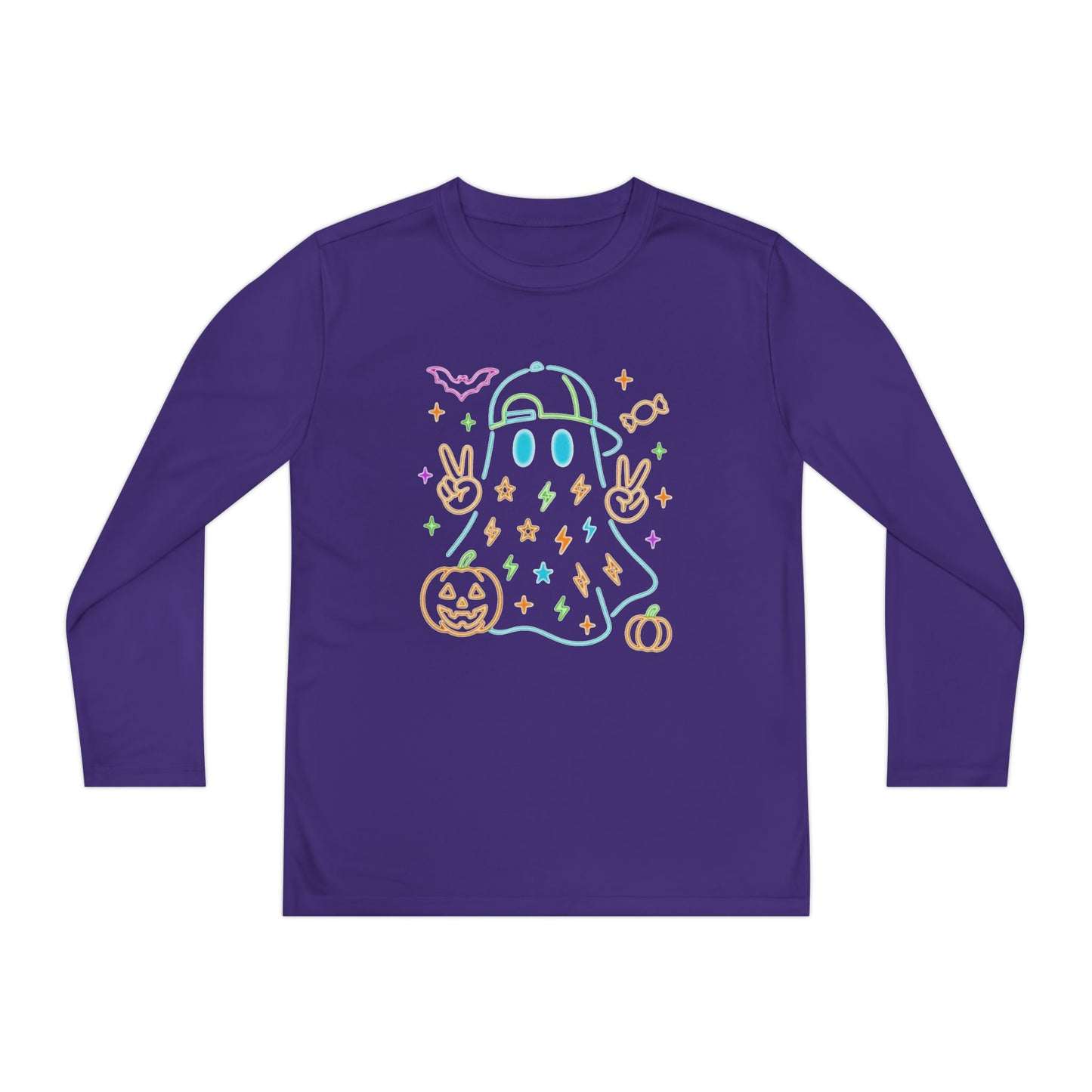 Youth Long Sleeve Ghost Tee, Halloween Shirt, Pumpkin Design, Cute Apparel, Kids' Holiday Wear, Spooky Fun Top