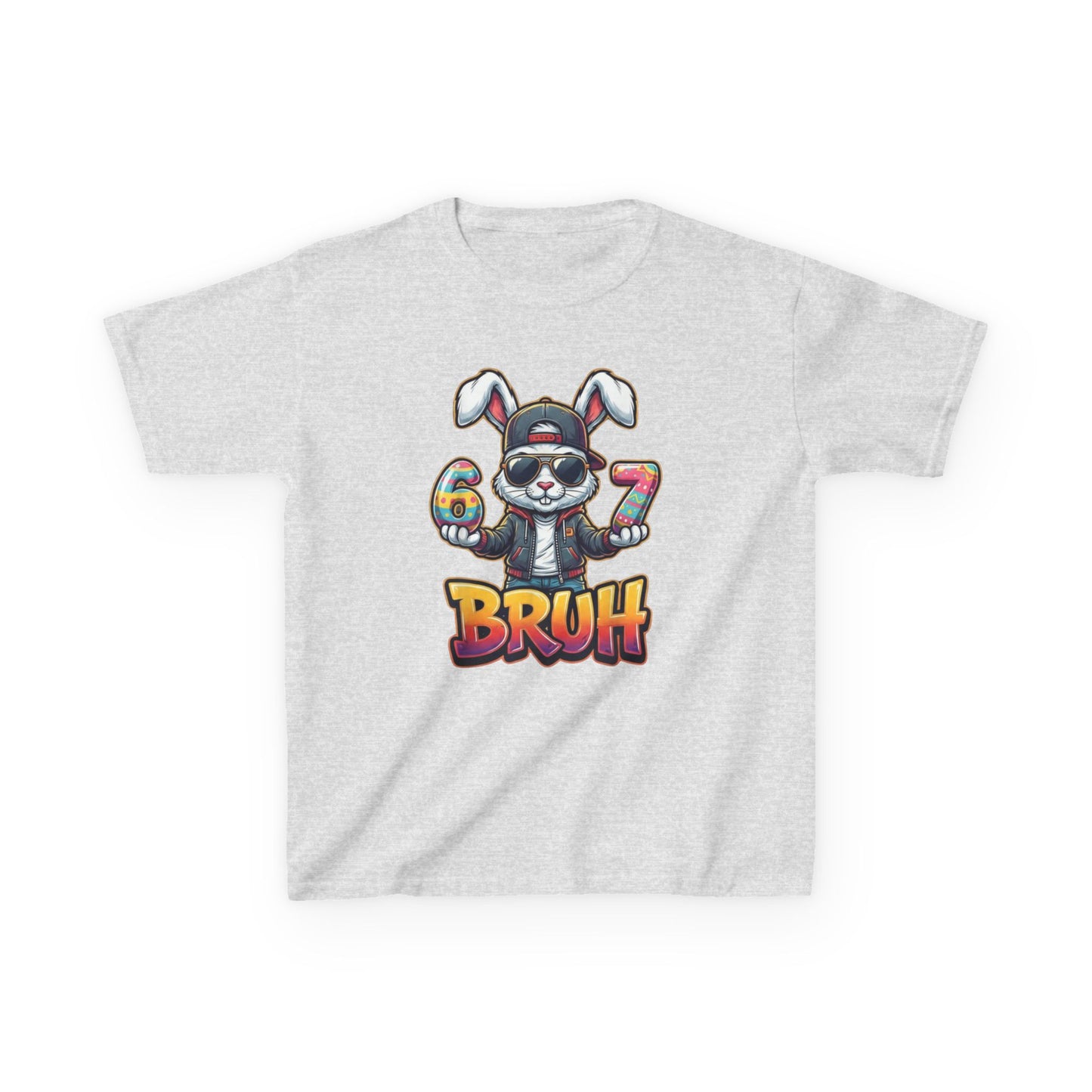 Kids 'Bruh 6 7' Bunny Graphic Tee — Cool Cartoon Bunny Shirt for Kids