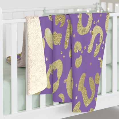 Gold Glitter Leopard Sherpa Blanket — Purple Animal Print Cozy Throw