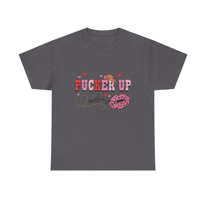 Pucker Up Kiss Graphic Tee – Cute Valentine’s Day Leopard Lip Design