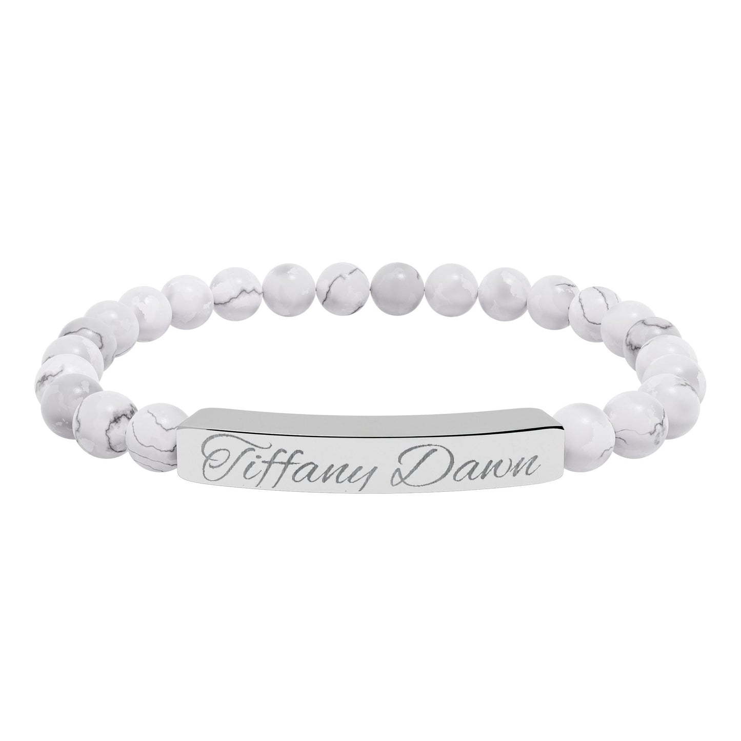 Engravable Natural Stone Bead Bracelet — Personalized Stretch Bar Bracelet