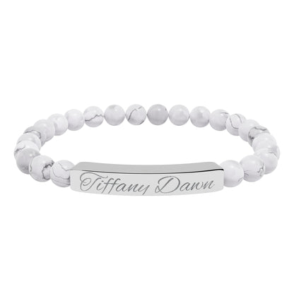 Engravable Natural Stone Bead Bracelet — Personalized Stretch Bar Bracelet