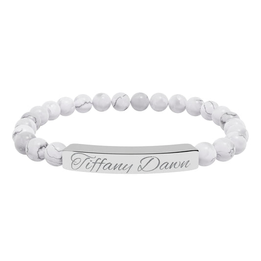 Engravable Natural Stone Bead Bracelet — Personalized Stretch Bar Bracelet