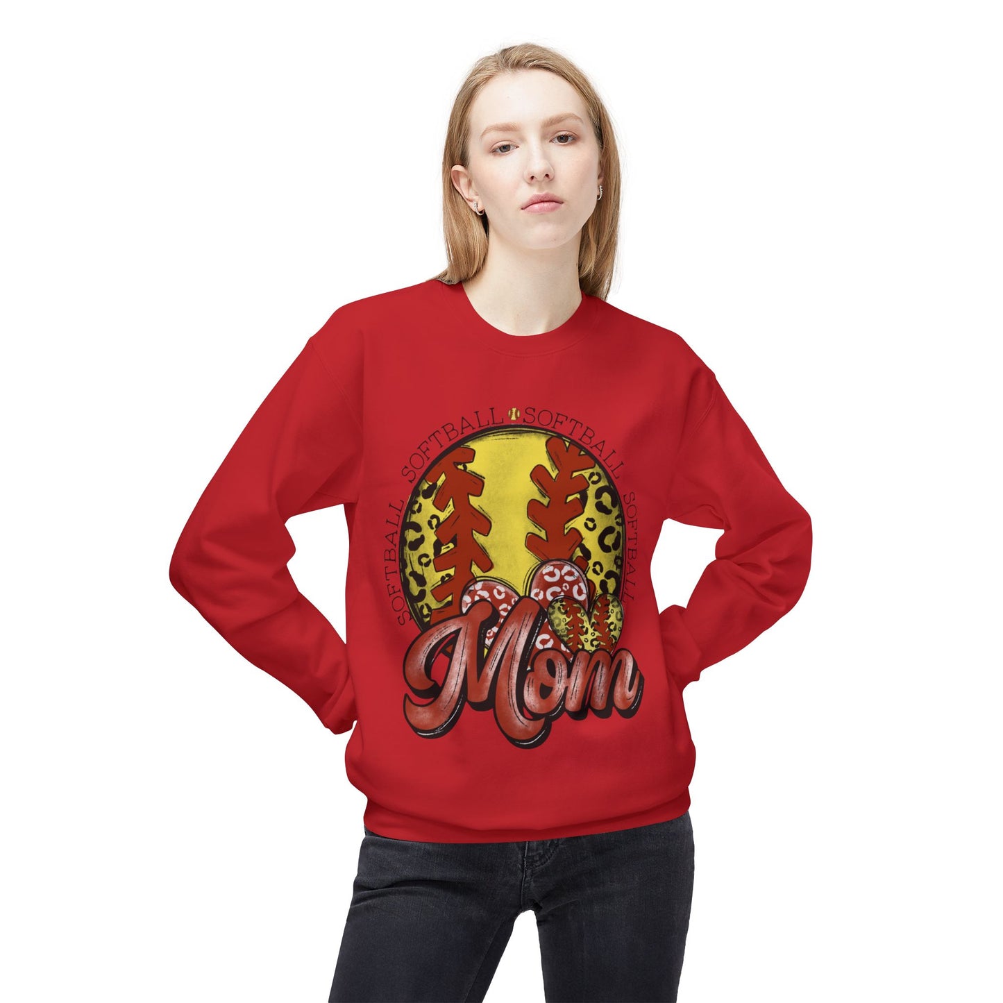 Softball Mom Crewneck Sweatshirt – Leopard Stitch Ball Graphic