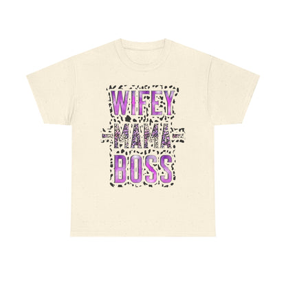 Wifey Mama Boss T-Shirt — Purple Leopard Graphic Tee for Moms