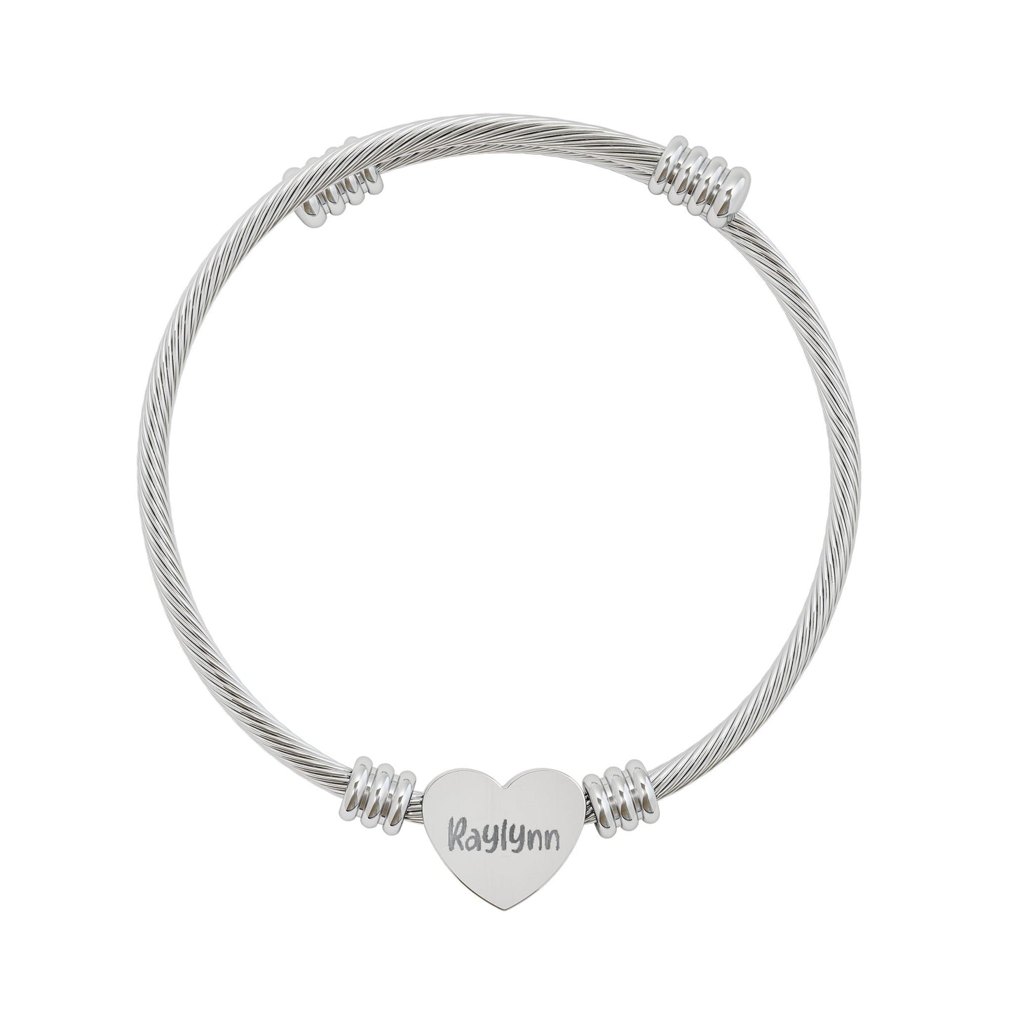 Engravable Heart Cuff Bracelet — Personalized Name Heart Bangle (Silver or Gold)
