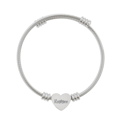 Engravable Heart Cuff Bracelet — Personalized Name Heart Bangle (Silver or Gold)