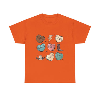 Cowgirl Candy Heart Tee — Cute Western Hearts Graphic T-Shirt (XOXO, Howdy, Y'all)
