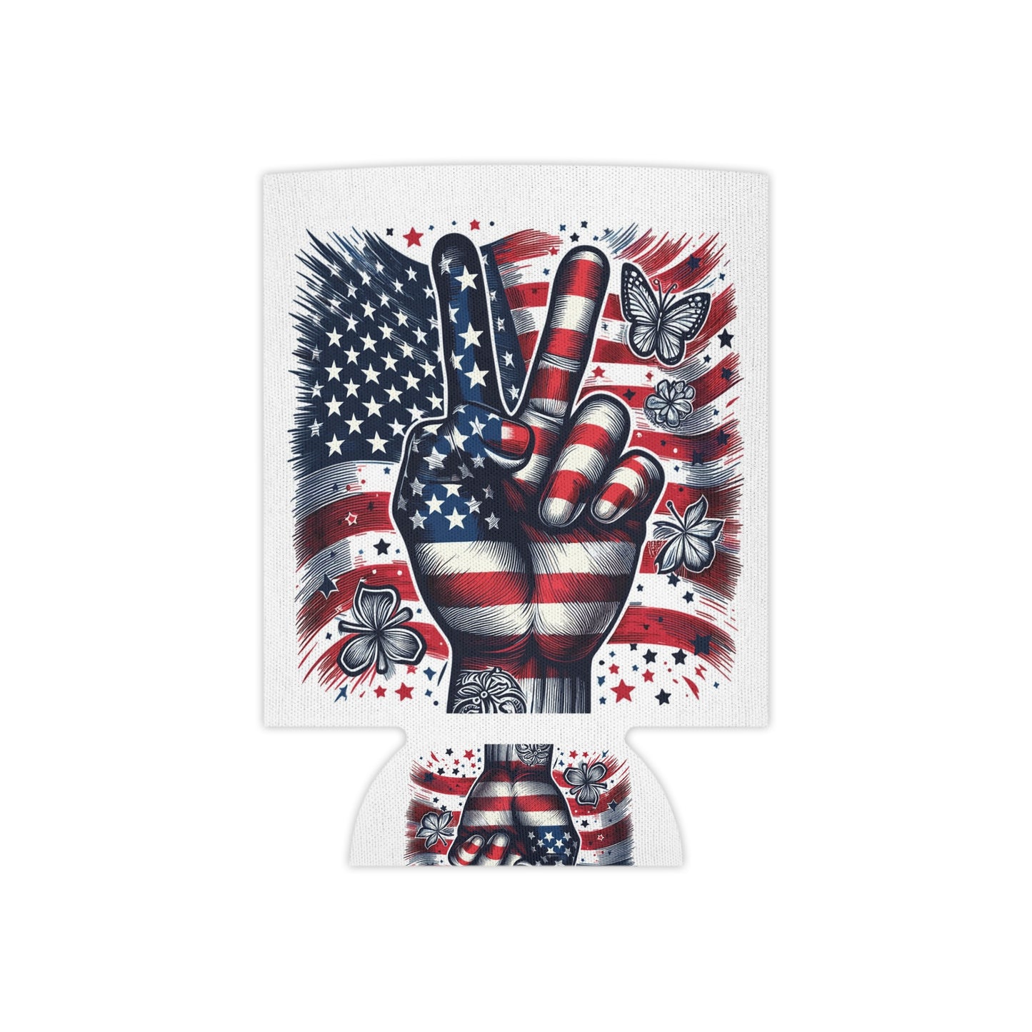 American Flag Peace Sign Can Cooler – 4th of July Patriotic Koozie