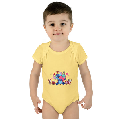 Stitch Valentine Baby Bodysuit — Cute Disney-Inspired Infant Onesie with Hearts & Treats