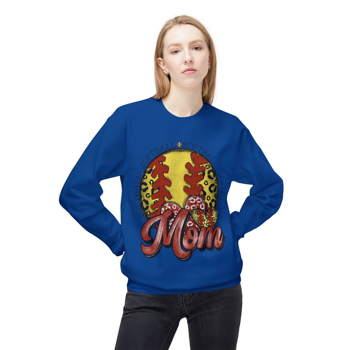 Softball Mom Crewneck Sweatshirt – Leopard Stitch Ball Graphic