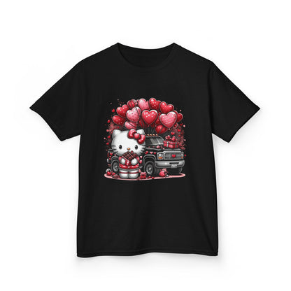 Kids Tee — Cute Kitty with Heart Balloons Valentine Shirt