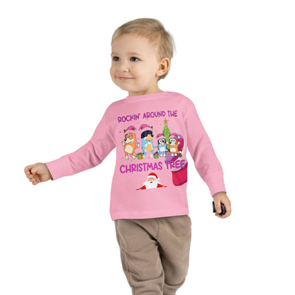 Toddler Long Sleeve Tee - "Rockin' Around the Christmas Tree" Cute Holiday Animal Choir Shirt