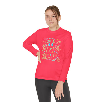 Youth Long Sleeve Ghost Tee, Halloween Shirt, Pumpkin Design, Cute Apparel, Kids' Holiday Wear, Spooky Fun Top