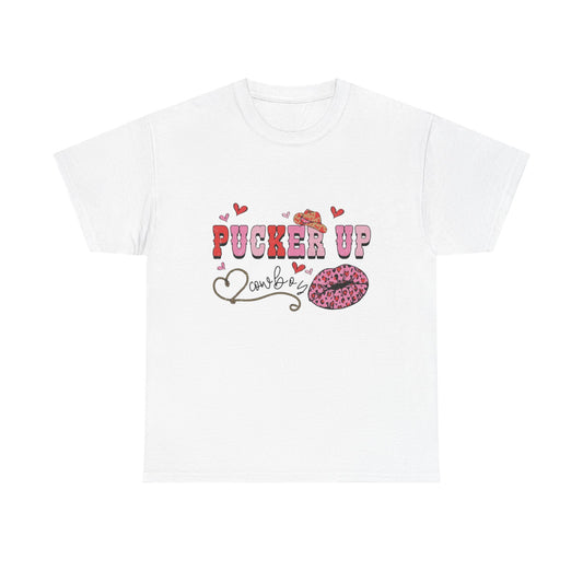 Pucker Up Kiss Graphic Tee – Cute Valentine’s Day Leopard Lip Design