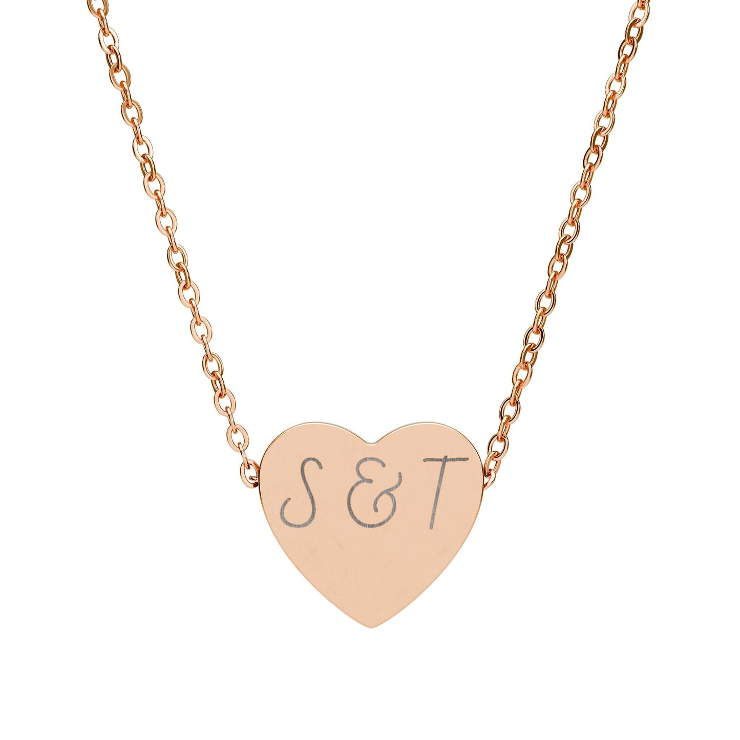 Engravable Heart Necklace — Personalized Initials Pendant (Custom "S & T")