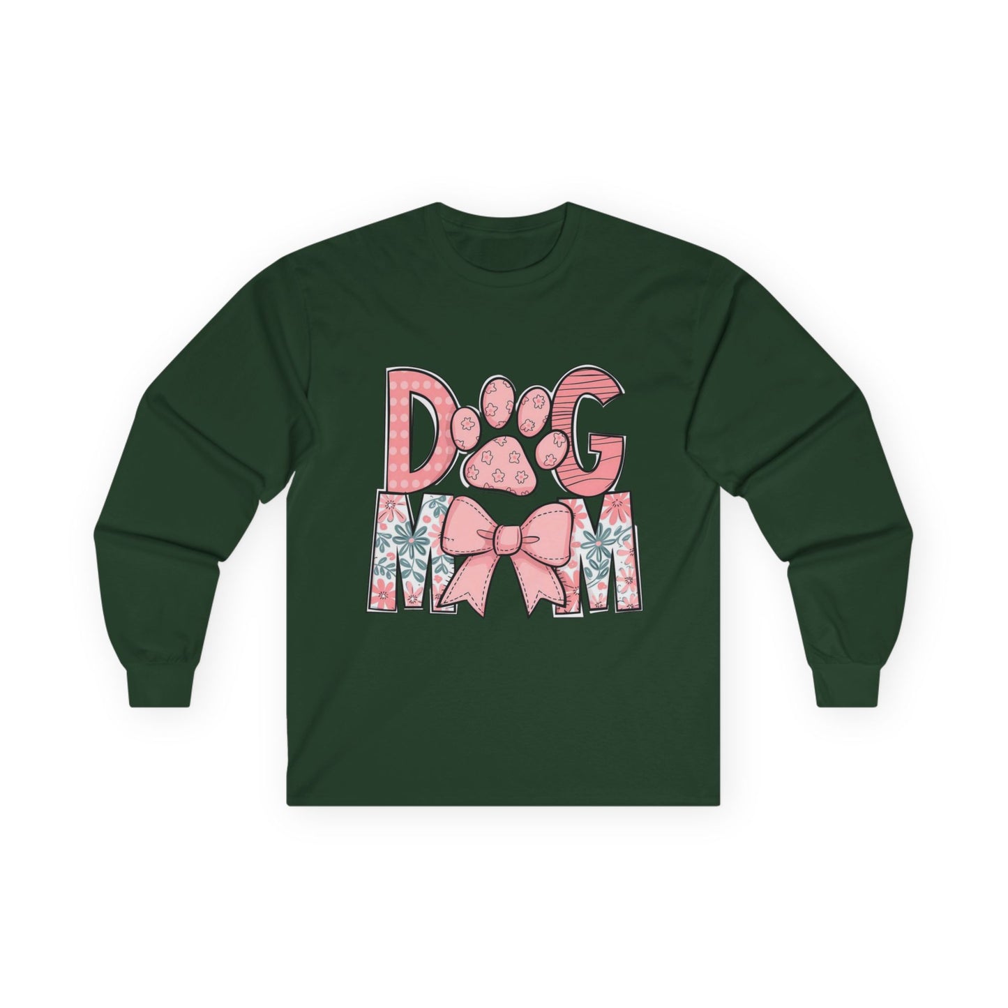 Dog Mom Long Sleeve Tee — Pink Floral Paw Design