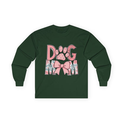 Dog Mom Long Sleeve Tee — Pink Floral Paw Design