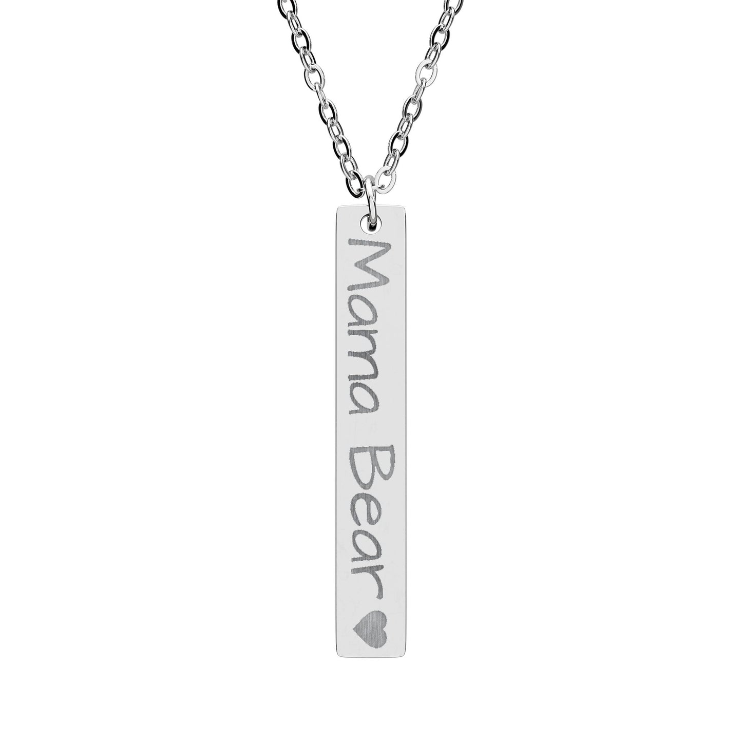Mama Bear Engraved Vertical Bar Necklace – Personalized Mom Pendant