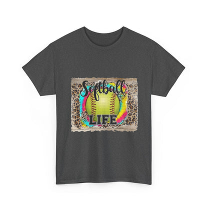 Softball Life Tee — Neon Softball Graphic with Leopard Accent