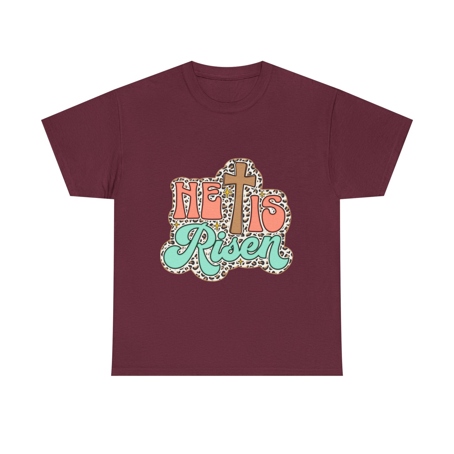 Christian T-Shirt — "He Is Risen" Easter Cross Tee