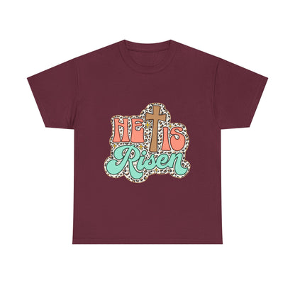 Christian T-Shirt — "He Is Risen" Easter Cross Tee
