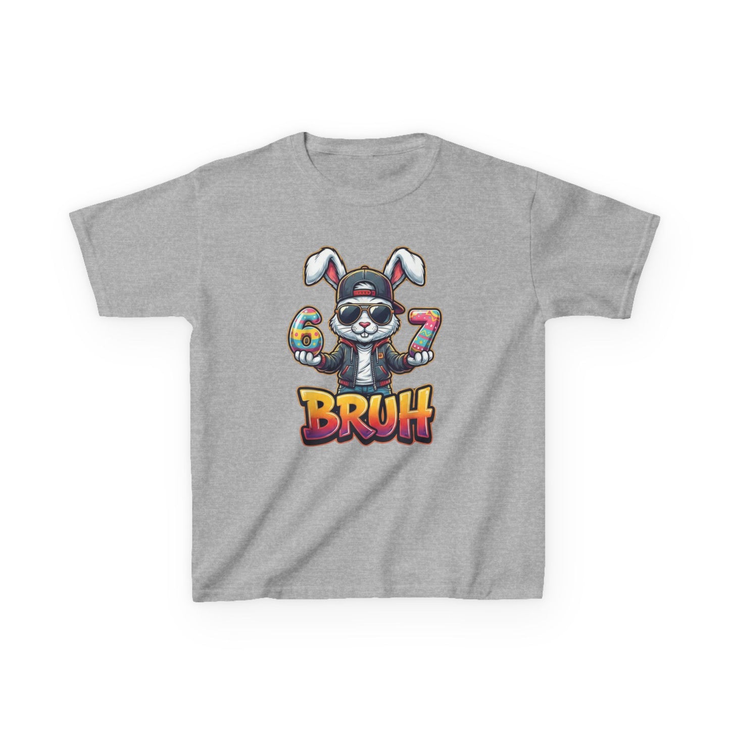 Kids 'Bruh 6 7' Bunny Graphic Tee — Cool Cartoon Bunny Shirt for Kids