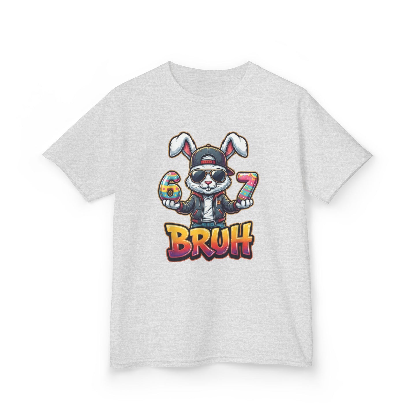 Kids 'Bruh 6 7' Bunny Graphic Tee — Cool Cartoon Bunny Shirt for Kids
