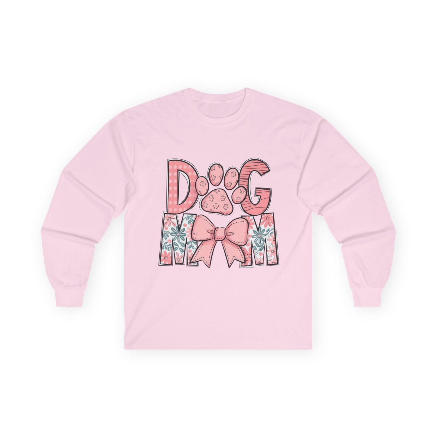 Dog Mom Long Sleeve Tee — Pink Floral Paw Design