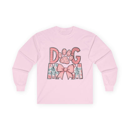 Dog Mom Long Sleeve Tee — Pink Floral Paw Design