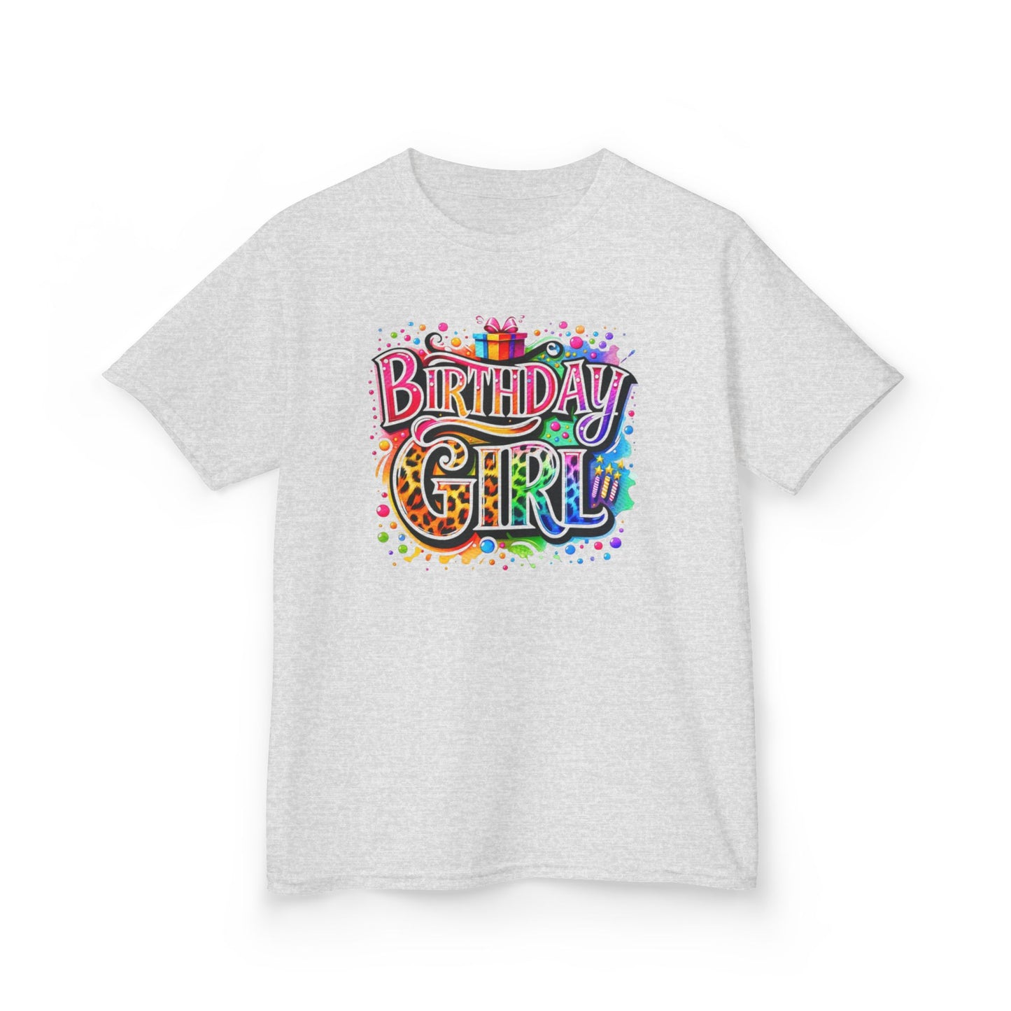 Birthday Girl Kids T‑Shirt — Colorful Confetti Party Tee