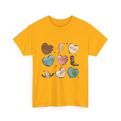 Cowgirl Candy Heart Tee — Cute Western Hearts Graphic T-Shirt (XOXO, Howdy, Y'all)