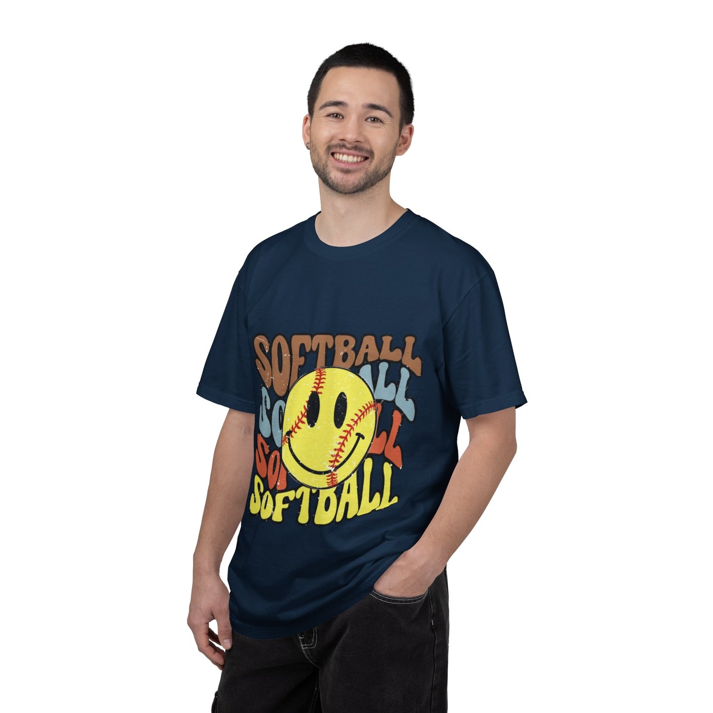 Softball Smile T-Shirt — Retro Smiley Softball Graphic Tee