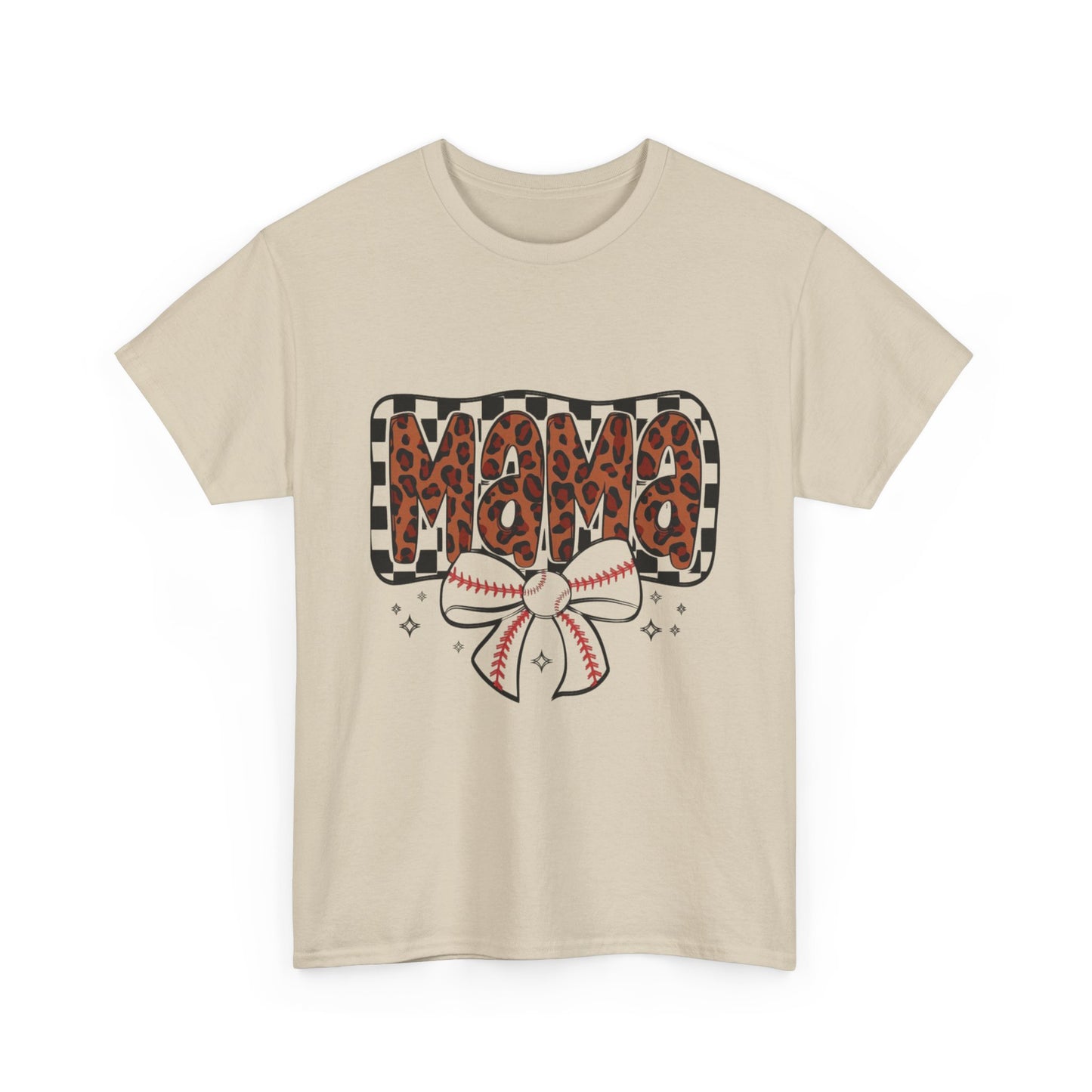 Mama Baseball Tee — Leopard Print Mama with Bow Sports Mom Shirt