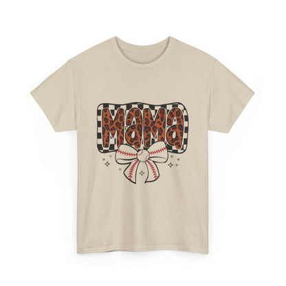 Mama Baseball Tee — Leopard Print Mama with Bow Sports Mom Shirt